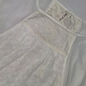 Black Sheep‎ Sheer Embroidered Floral Blouse Top Short Sleeve Ivory Women's M